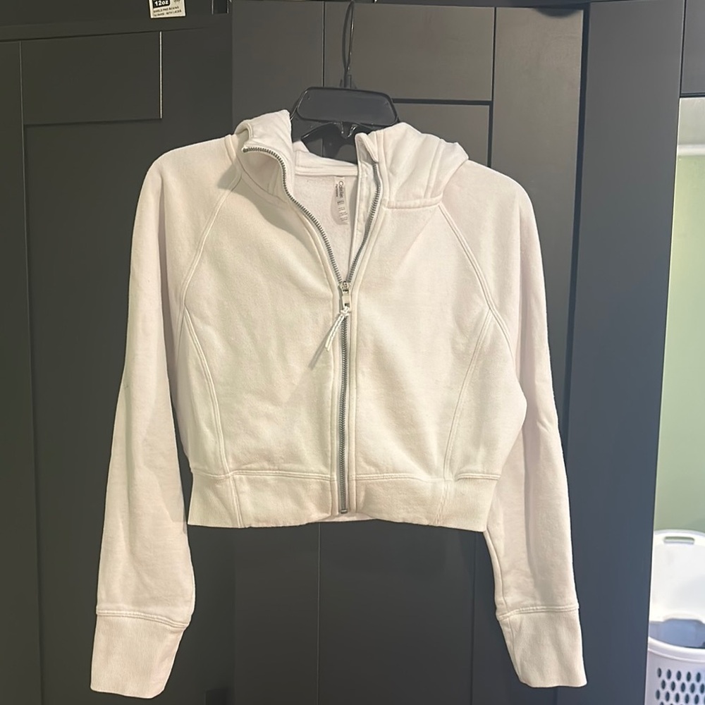 Calvin Klein Cream Bomber Jacket with High Collar and Hood